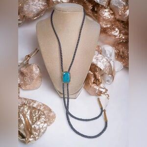 Vintage faux turquoise bolo tie 36" necklace.